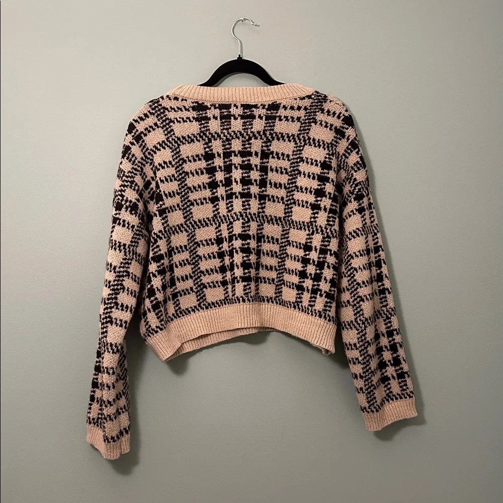 miami for francesca’s Nicky Plaid Sweater Tan and Black Size Medium